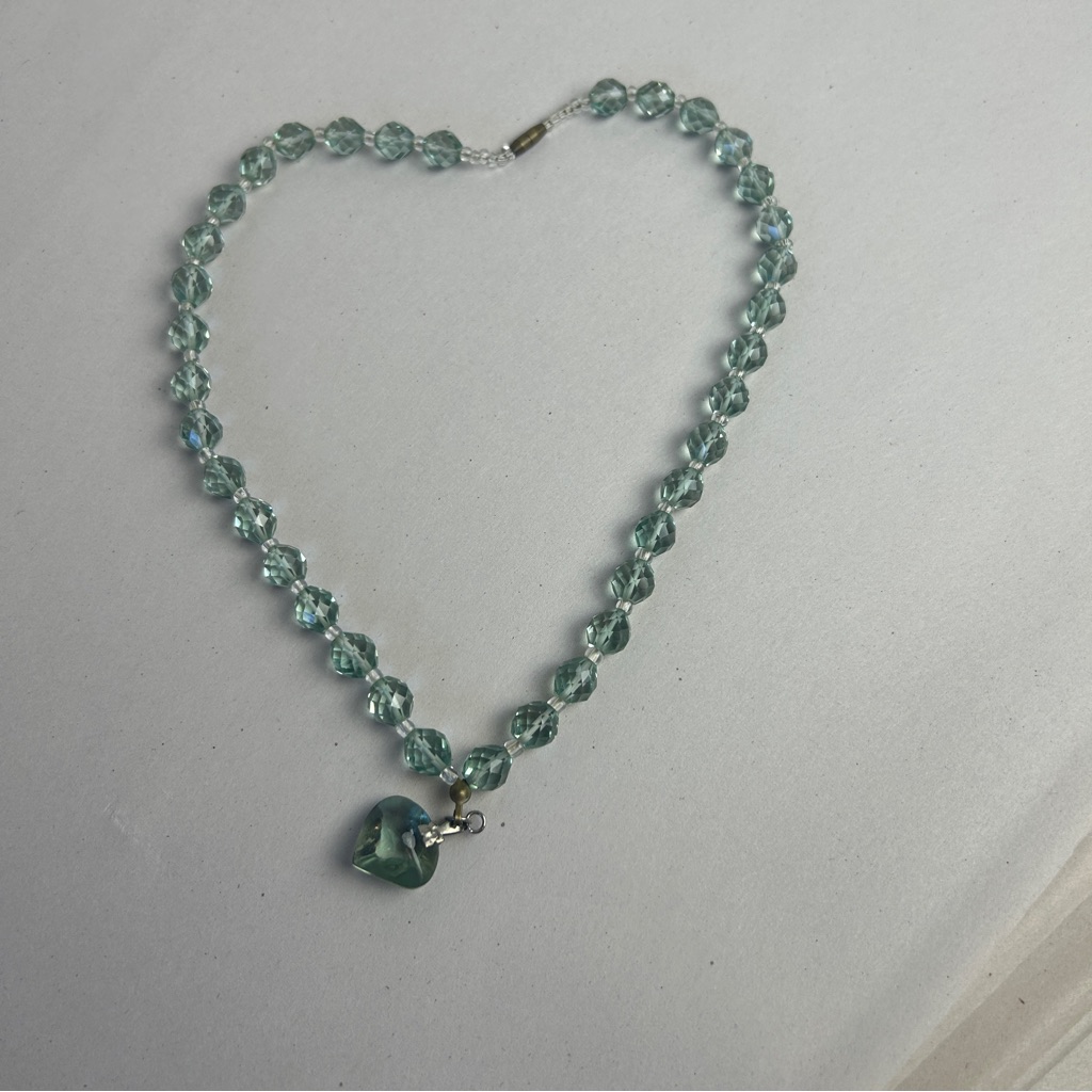 Elegant Blue/Green Crystal Necklace Heart Shaped Pendent